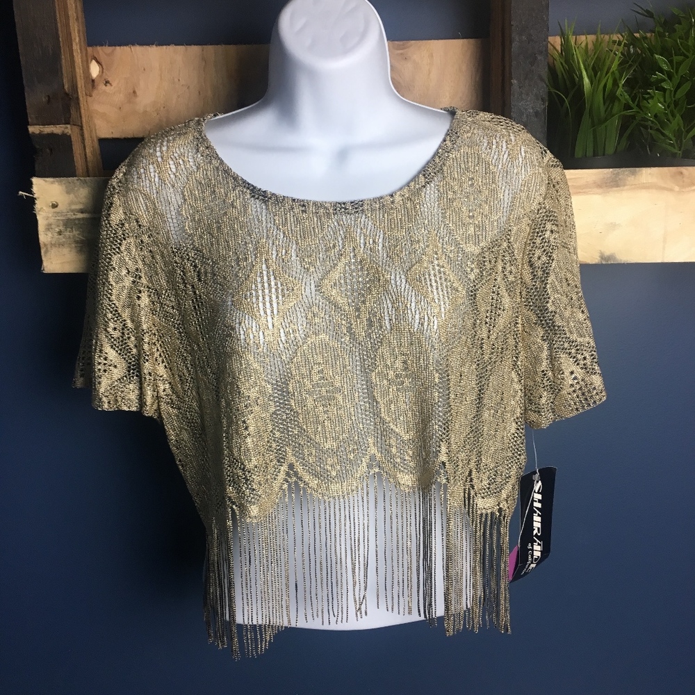 NWT Vintage Sheer Fringe Gold Crop Top
